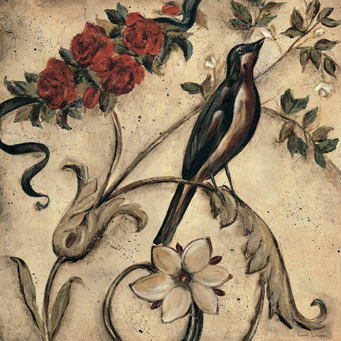 Crimson Song Bird 1 White Modern Wood Framed Art Print by Lehman, Laurel