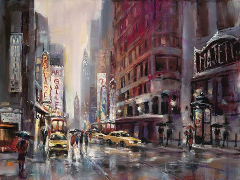 Manhattan Rain White Modern Wood Framed Art Print with Double Matting by Heighton, Brent