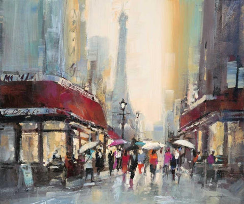 Paris Boulevard White Modern Wood Framed Art Print with Double Matting by Heighton, Brent