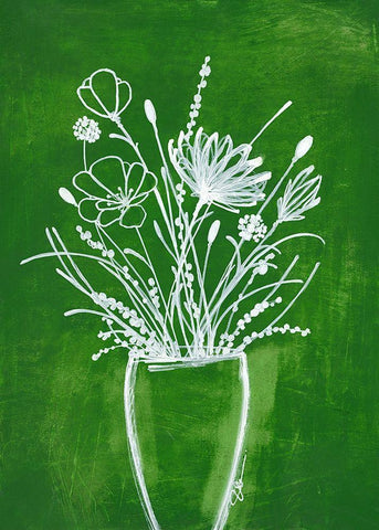 Emerald Bouquet White Modern Wood Framed Art Print with Double Matting by Loco, Filippo