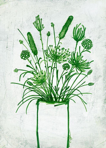 Fresh Greenery Florals White Modern Wood Framed Art Print with Double Matting by Loco, Filippo