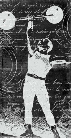 Barbell Boy  Black Ornate Wood Framed Art Print with Double Matting by Robertson, Walter