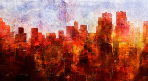 Dawn Skyline White Modern Wood Framed Art Print with Double Matting by Roko, Ken