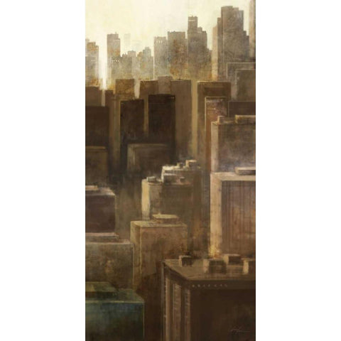 Metropolis City 2 Black Modern Wood Framed Art Print with Double Matting by Roko, Ken