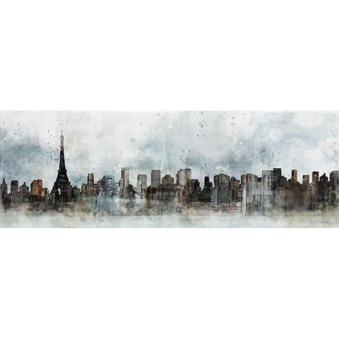 Modern Paris Skyline Black Modern Wood Framed Art Print with Double Matting by Roko, Ken