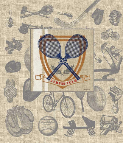 Campus Tennis Team Detail Black Ornate Wood Framed Art Print with Double Matting by Appleman, Sam