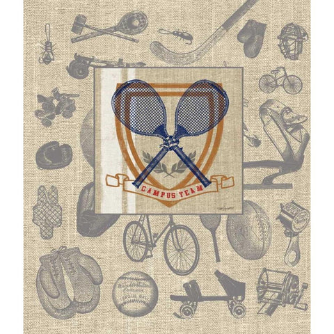 Campus Tennis Team Detail Black Modern Wood Framed Art Print with Double Matting by Appleman, Sam