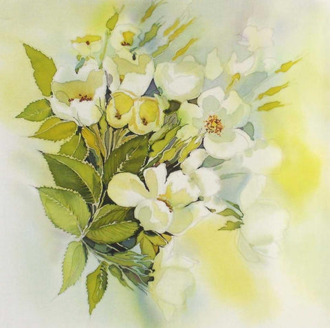Soft Floral White Modern Wood Framed Art Print with Double Matting by Mayskaya, Alisa