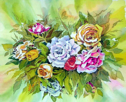 Roses White Modern Wood Framed Art Print with Double Matting by Mayskaya, Alisa