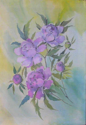 Purple Floriade I  White Modern Wood Framed Art Print with Double Matting by Mayskaya, Alisa