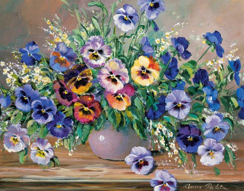 Bouquet of pansies Black Ornate Wood Framed Art Print with Double Matting by Paleta, Anna