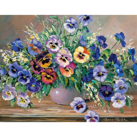Bouquet of pansies White Modern Wood Framed Art Print by Paleta, Anna