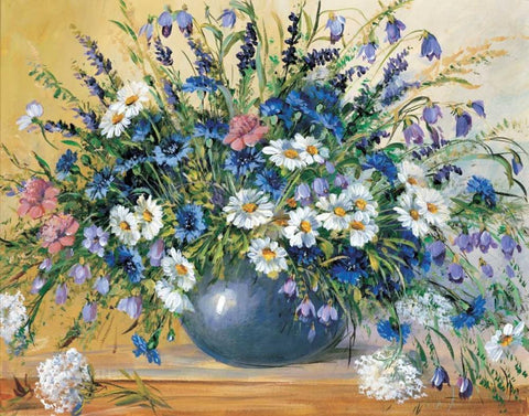 Vase with cornflowers White Modern Wood Framed Art Print with Double Matting by Paleta, Anna