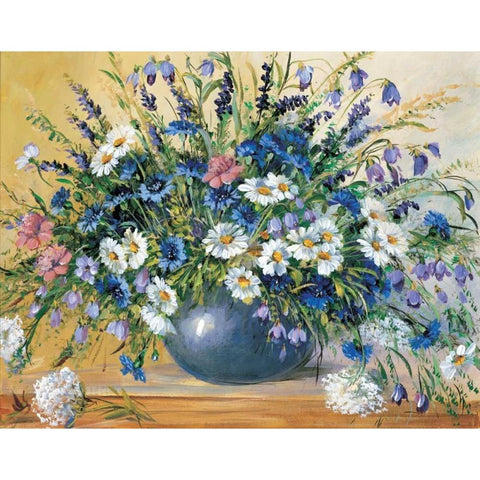 Vase with cornflowers White Modern Wood Framed Art Print by Paleta, Anna
