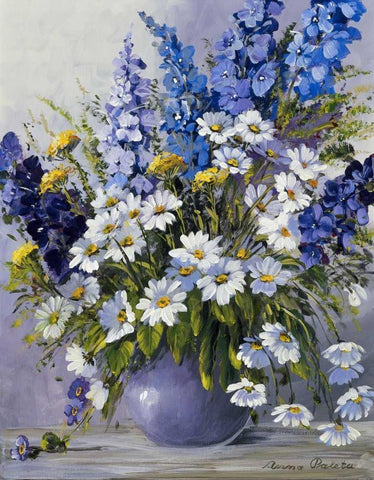 Delphinium White Modern Wood Framed Art Print with Double Matting by Paleta, Anna