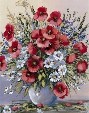 Red poppies White Modern Wood Framed Art Print with Double Matting by Paleta, Anna