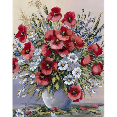Red poppies White Modern Wood Framed Art Print by Paleta, Anna