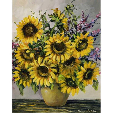 Sunny sunflowers White Modern Wood Framed Art Print by Paleta, Anna