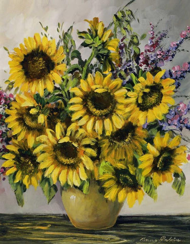Sunny sunflowers White Modern Wood Framed Art Print with Double Matting by Paleta, Anna