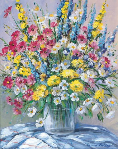 Cheerful flowers I White Modern Wood Framed Art Print with Double Matting by Paleta, Anna