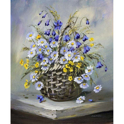 Colourful basket White Modern Wood Framed Art Print by Schottler, Katharina