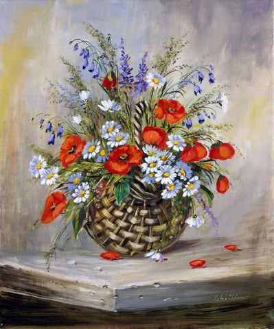 Blooming basket White Modern Wood Framed Art Print with Double Matting by Schottler, Katharina