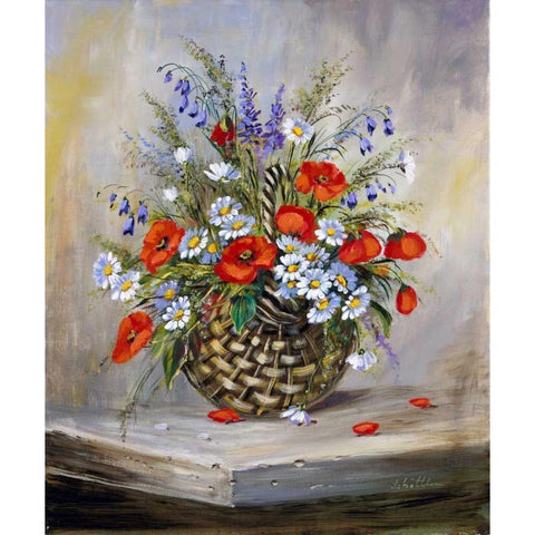 Blooming basket White Modern Wood Framed Art Print by Schottler, Katharina
