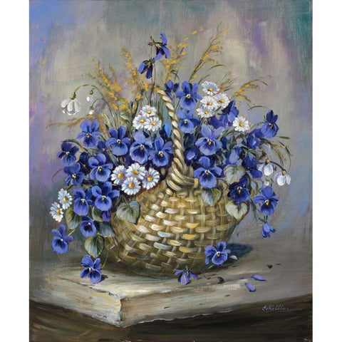 Basket in blue White Modern Wood Framed Art Print by Schottler, Katharina