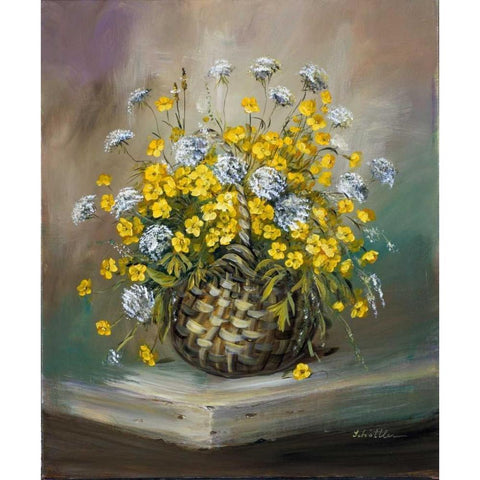 Basket in yellow White Modern Wood Framed Art Print by Schottler, Katharina