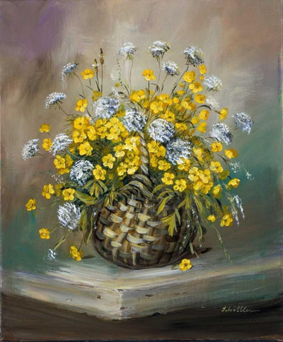 Basket in yellow White Modern Wood Framed Art Print with Double Matting by Schottler, Katharina