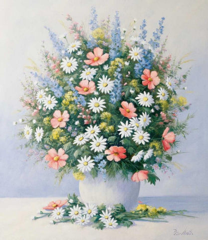 Bouquet in pink Black Ornate Wood Framed Art Print with Double Matting by Motz, Peter