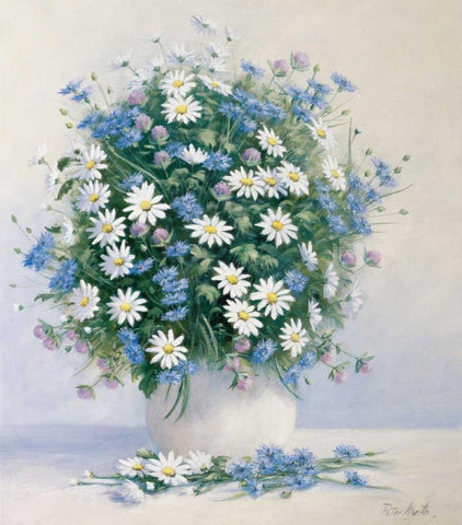 Bouquet in blue Black Ornate Wood Framed Art Print with Double Matting by Motz, Peter