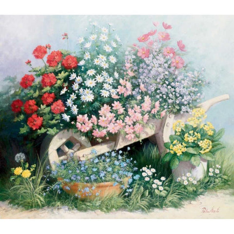 Flower parade White Modern Wood Framed Art Print by Motz, Peter