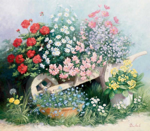 Flower parade Black Ornate Wood Framed Art Print with Double Matting by Motz, Peter