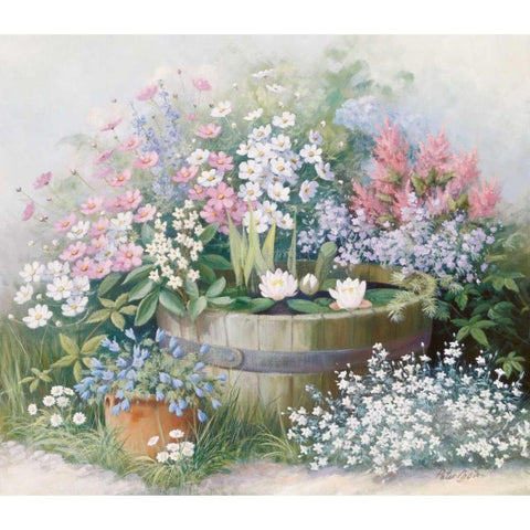 Water-lilies White Modern Wood Framed Art Print by Motz, Peter