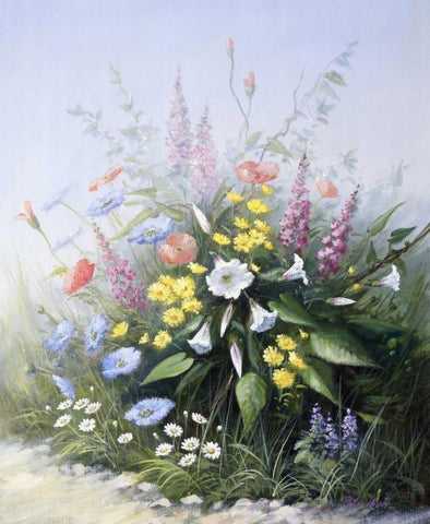 Floral symphony Black Ornate Wood Framed Art Print with Double Matting by Motz, Peter