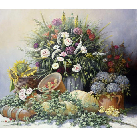 Pumpkins White Modern Wood Framed Art Print by Motz, Peter