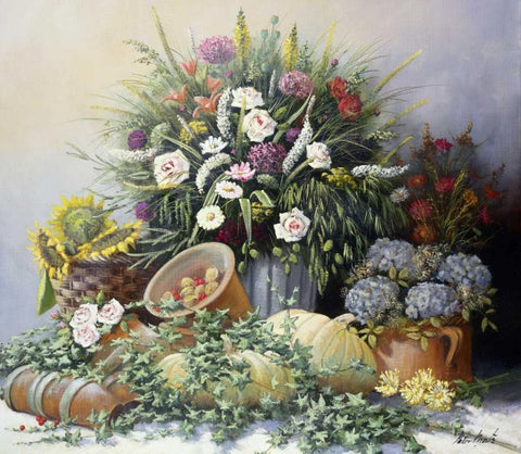 Pumpkins White Modern Wood Framed Art Print with Double Matting by Motz, Peter