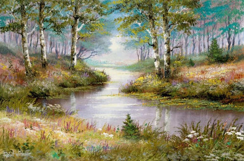 Mysterious stream White Modern Wood Framed Art Print with Double Matting by Withaar, Reint