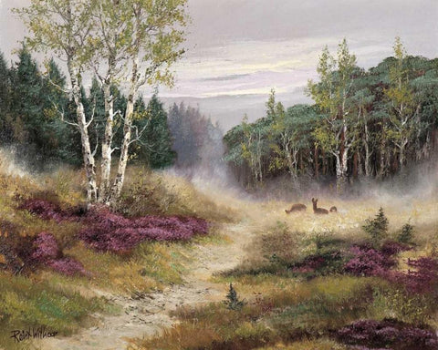 Watching the deers Black Ornate Wood Framed Art Print with Double Matting by Withaar, Reint