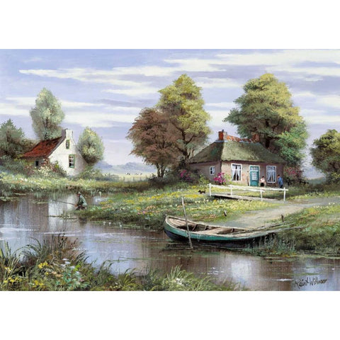 Fishing at the waterside White Modern Wood Framed Art Print by Withaar, Reint