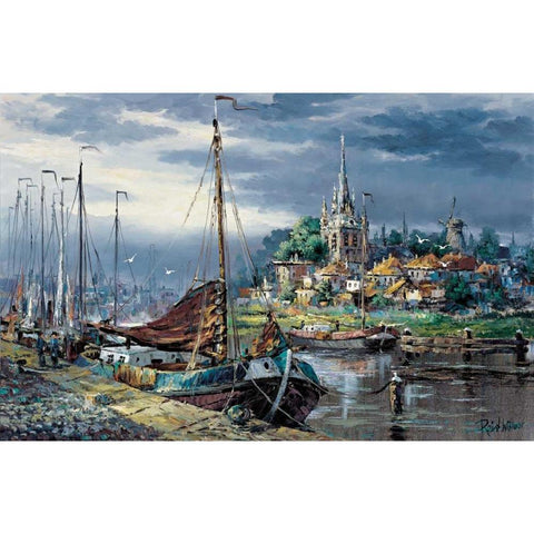 Picturesque harbour view White Modern Wood Framed Art Print by Withaar, Reint