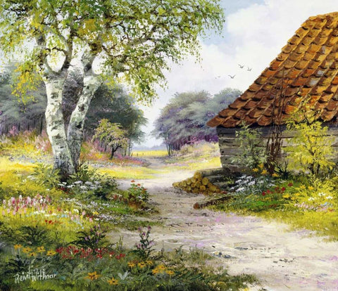 Path White Modern Wood Framed Art Print with Double Matting by Withaar, Reint