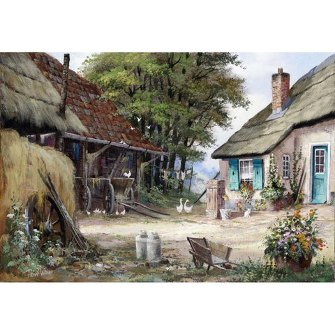 Dutch country scene Black Modern Wood Framed Art Print with Double Matting by Withaar, Reint