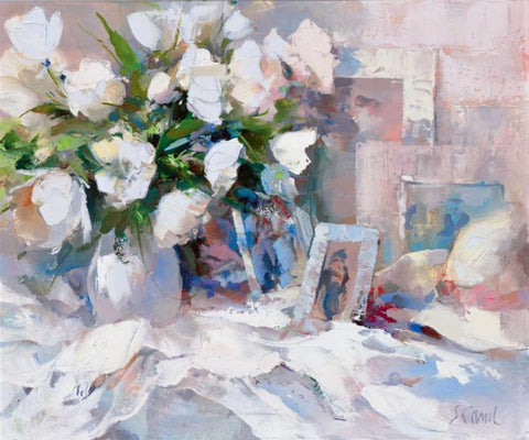 Memories Black Ornate Wood Framed Art Print with Double Matting by Camel, Stefanie