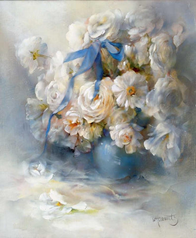 Ranunculus White Modern Wood Framed Art Print with Double Matting by Haenraets, Willem