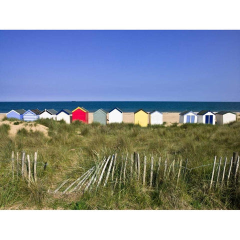Beach huts in a row White Modern Wood Framed Art Print by Frank, Assaf