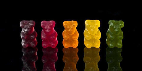Gummy bears sweets in a row White Modern Wood Framed Art Print with Double Matting by Frank, Assaf