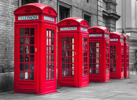 London, telephone boxes in a row Black Ornate Wood Framed Art Print with Double Matting by Frank, Assaf