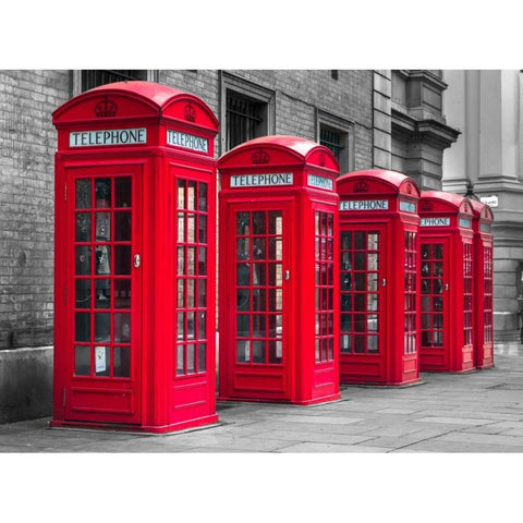 London, telephone boxes in a row Black Modern Wood Framed Art Print by Frank, Assaf